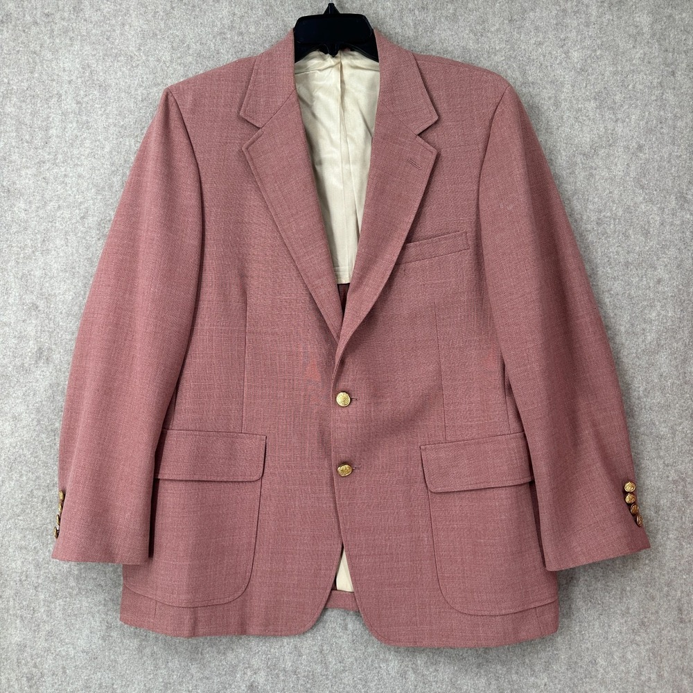 VTG 90s Pink Gold Buttons Van Julian Blazer Jacket Sport Suit Coat‎ Hopsack 40R